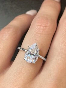 1 件 925 纯银 1ct-4ct 梨形切割大方晶锆石女士水滴形结婚戒指订婚新娘派对戒指，精美珠宝礼物 - 銀色 - 查看 5