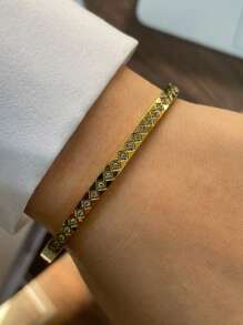 STYLEVER 1 件金色回形针链手链登山扣 | 粗链手链，金色链条手链，金色马蹄形吊坠手链不锈钢链