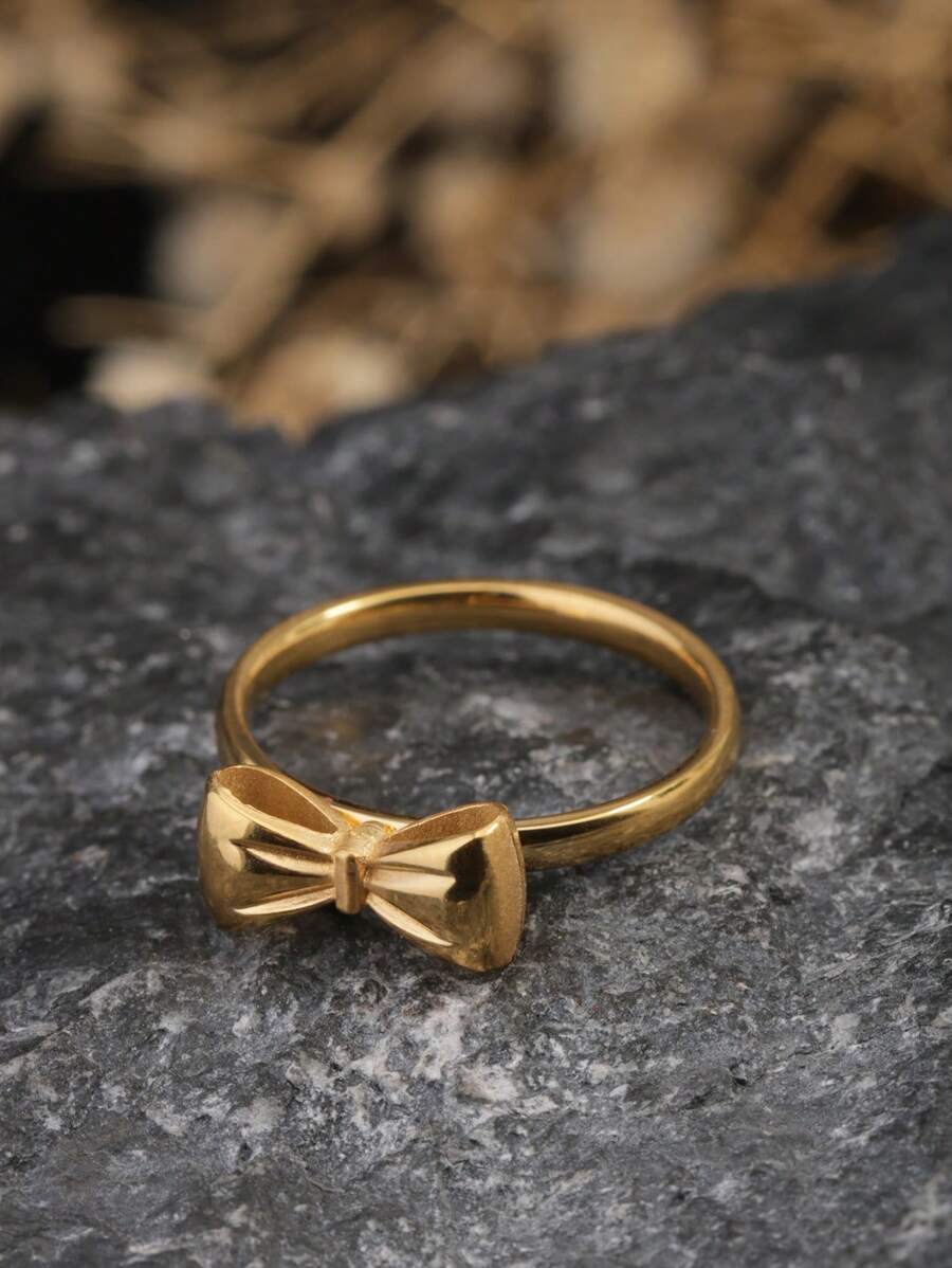 1 件 24K 镀金奢华蝴蝶结戒指，适合女性日常佩戴，送给母亲、妻子的礼物 - 金色 - 查看 1