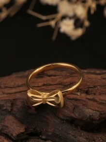 1 件 24K 镀金奢华蝴蝶结戒指，适合女性日常佩戴，送给母亲、妻子的礼物 - 金色 - 查看 3