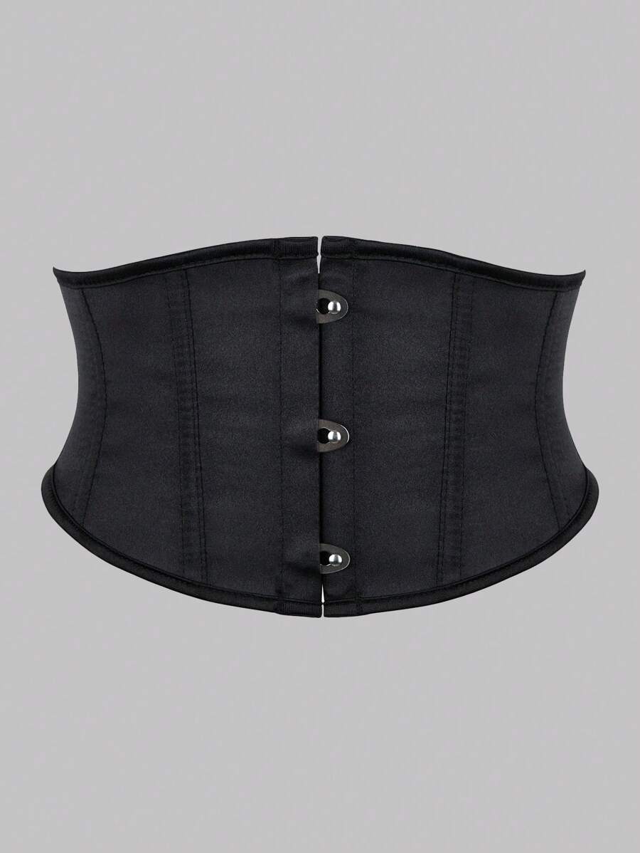 1 chiếc thắt lưng corset ngắn màu đen cho nữ có dây buộc sau lưng, màu trơn, đơn giản, để mặc khi đi làm và mặc hàng ngày, thắt lưng định hình eo, thích hợp để mặc với váy, cho lễ Halloween - màu đen - Xem 1