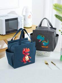 卡通恐龙印花保温午餐袋 - 双层设计，厚铝箔，拉链封口，帆布衬里，时尚野餐袋，完美的礼物选择