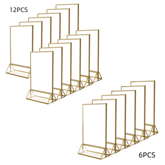 12pcs/6pcs/3pcs Acrylic Transparent Menu Card Holder, Gold Framed Table Number Sign, Double-Sided Gold Photo Display Frames, Suitable For - Wedding, Rehearsal Dinner, Engagement Party, Anniversary, Birthday, Bridal Shower, Coming Of Age Ceremony, Corporate Party Or Any Special Occasion!