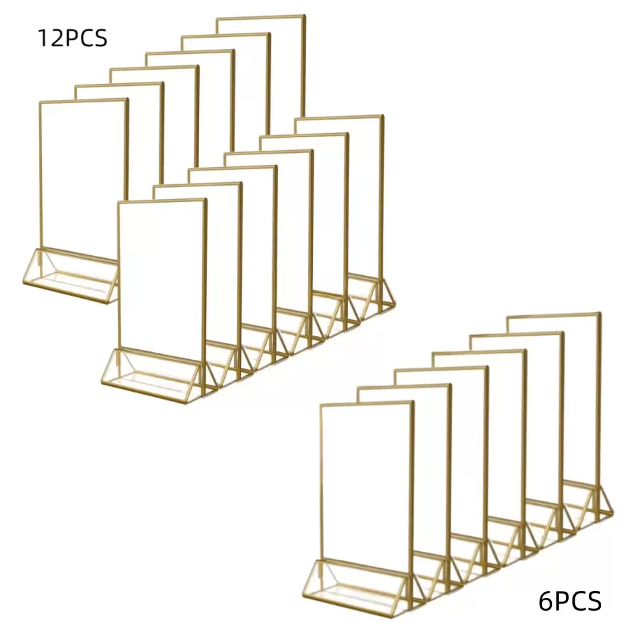 12pcs/6pcs/3pcs Acrylic Transparent Menu Card Holder, Gold Framed Table Number Sign, Double-Sided Gold Photo Display Frames, Suitable For - Wedding, Rehearsal Dinner, Engagement Party, Anniversary, Birthday, Bridal Shower, Coming Of Age Ceremony, Corporate Party Or Any Special Occasion! - 彩色 - 查看 1