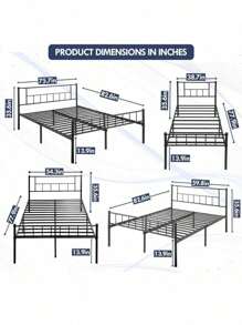 Estructura de cama de plataforma de metal, base de colchón de acero resistente, listones metálicos sin ruido
