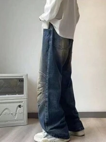 Teenagers Boys' Spring Autumn New Loose Fit Jeans, Retro Design, Baggy Style Casual Long Pants - 藍色 - 查看 5