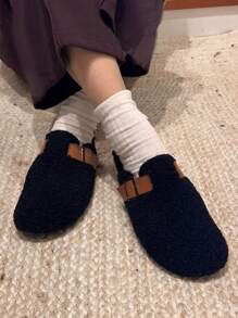 Slip-On Slippers In Sheepskin Material, Round Toe, Mule Sandals - Black - View 2