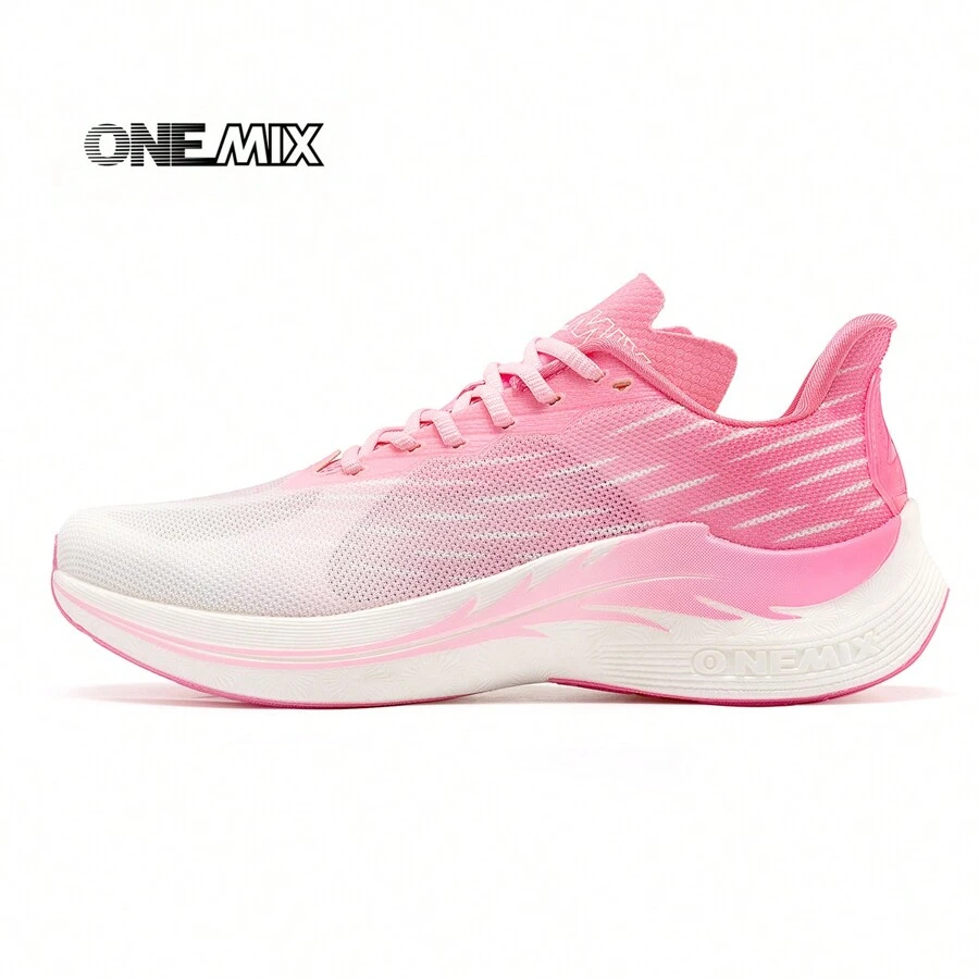 ONEMIX Nylon Carbon Fiber Running Shoes Marathon Shoes Breathable Ultra Light Track Field Kilometer Sneaker - Pink - View 1