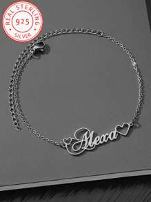 A 925 Silver Customized Personalized Name Bracelet, A Luxurious And Fashionable Men's And Women's Jewelry Accessory, A Surprise Gift For Loved Ones, Friends, And Family, A Simple, Elegant, Romantic, Bohemian Style Matching Accessory, Suitable For Valentine's Day