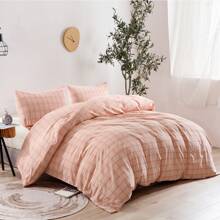 Juego de funda nórdica de 3 piezas 100 % algodón lavado, juego de cama a cuadros con cierre de cremallera, ultra suave y de fácil cuidado, 1 funda nórdica y 2 fundas de almohada