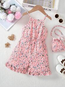Young Girls Fashionable Sleeveless Romper, Summer Beach Outfit