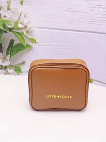 1pc Minimalist Waterproof Square Makeup Bag, PU Leather Large Capacity Cosmetic Organizer Pouch, Portable Carry Small Items Bag