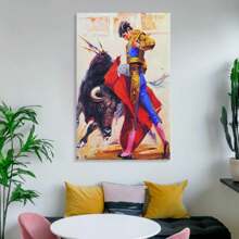 1 pieza Pintura al óleo con marco de madera de decoración de arte de torero español, arte de pared de toro de corrida occidental, decoración de pared, decoración para el hogar, decoración para la sala de estar (40x60cm) Marco - Enmarcado - Ver 6
