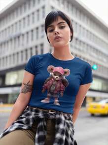 Pink Female Urban Graffiti Bear  Mens T-Shirt