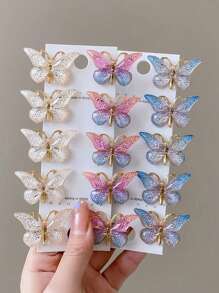 30/15pcs Cute 3D Girl & Butterfly Design Hair Clips, Colorful Ombre Hair Accessories For Women, Claw Clips, Hair Slide, Hair Barrettes