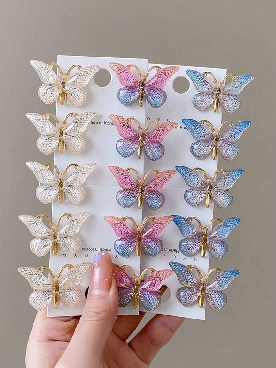 30/15pcs Cute 3D Girl & Butterfly Design Hair Clips, Colorful Ombre Hair Accessories For Women, Claw Clips, Hair Slide, Hair Barrettes