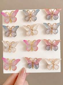 30/15pcs Cute 3D Girl & Butterfly Design Hair Clips, Colorful Ombre Hair Accessories For Women, Claw Clips, Hair Slide, Hair Barrettes