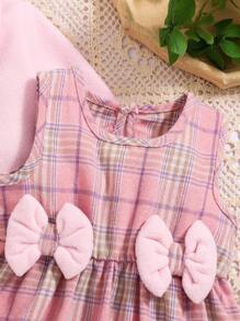 2 件套女婴棕色短夹克和休闲格子连衣裙,秋冬 - 粉色 - 查看 6