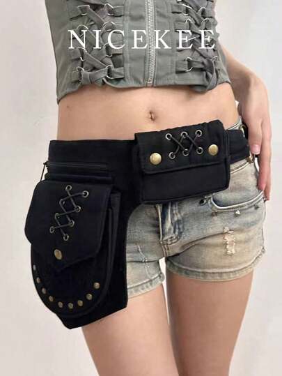 New Classic Popular Retro Style Waist Bag For Men And Women With Multiple Pockets, Casual, Simple, Fashionable And Versatile Rivet Inlaid Mobile Phone And Coin Storage Bag Suitable For Outdoor Hiking, Mountaineering, Camping And Cycling.