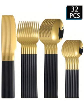 4/16/24/32件不锈钢骑士设计刀叉勺餐具套装，适合家庭聚会、酒店、派对、餐厅、婚礼、礼物、学校用品