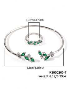 Anillozirconia cúbica con diseño de hoja  & Brazalete - Multicolor - Ver 20