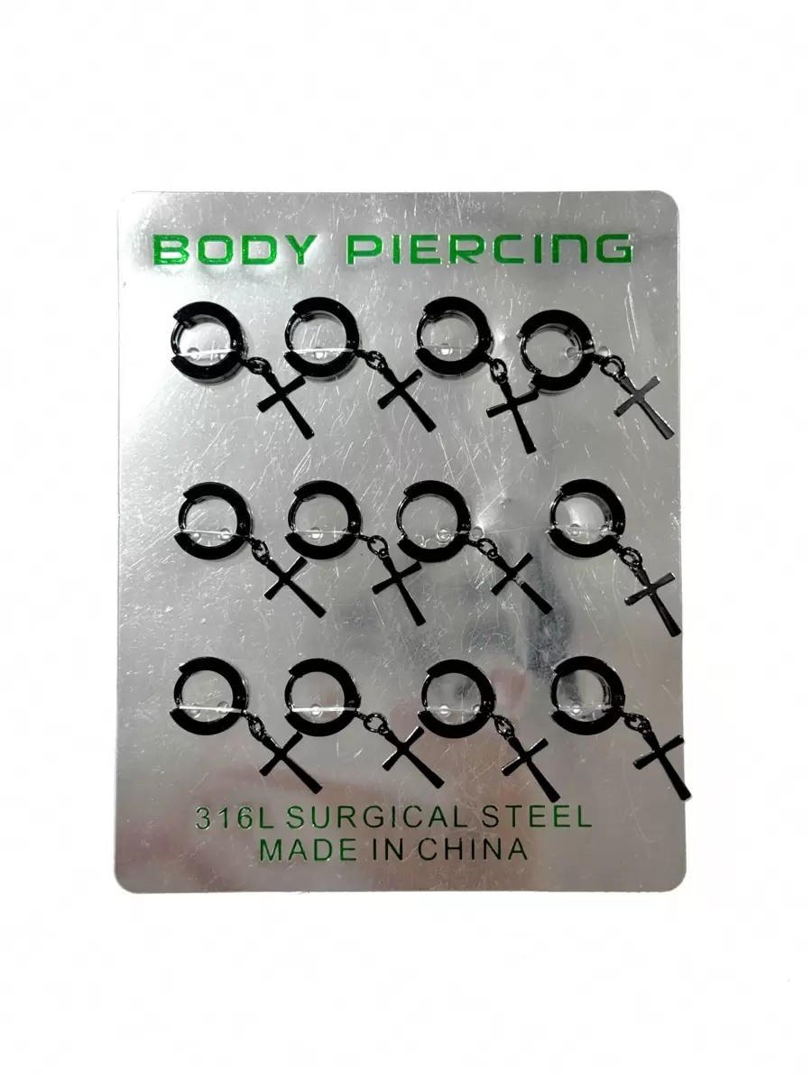 Men's And Women's Hoop Earrings With Cross/Without Cross Stainless Steel - màu đen - Xem 1