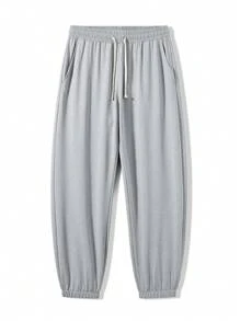 Set de 3 pantalones de chándal casuales para hombre de talla grande, pantalones deportivos sólidos y holgados con cordón en la cintura