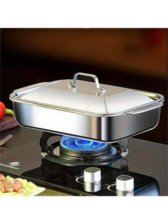 Oversized Heavy Duty Stainless Steel Baking Sheet With Lid - Non-Stick Thick Rectangular Oven Tray, Suitable For Desserts, Breads And Seafood - Ideal For Grilling, Buffets And Holidays