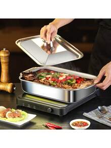 带盖超大重型不锈钢烤盘 - 不粘厚矩形烤盘，适用于甜点、面包和海鲜 - 非常适合烧烤、自助餐和节日