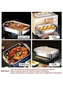 带盖超大重型不锈钢烤盘 - 不粘厚矩形烤盘，适用于甜点、面包和海鲜 - 非常适合烧烤、自助餐和节日