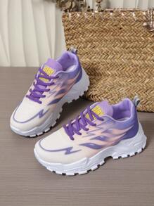 Damen Lässig Schuhe mit dickem Sohle und warmer Fütterung, runde Zehenkappe mit Flammen Muster, leichte Laufschuhe, weiche rutschfeste Sohle für Outdoorsport