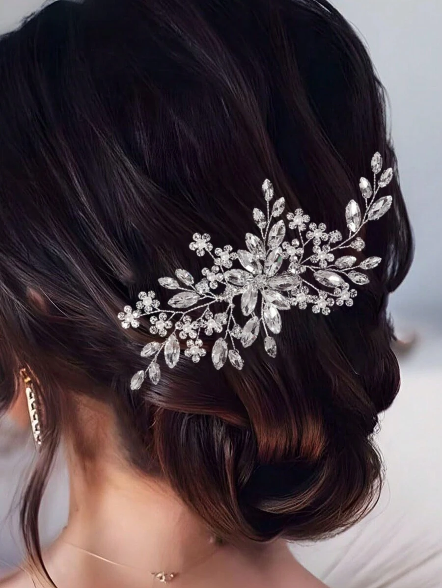 1件手工水晶新娘发梳，水钻新娘发夹，圣诞配饰，女士婚礼发饰
