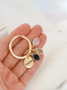 1pc Personalized Birthday Stone Keychain, Can Be Engraved With Name, Metal Keyring, Gift For Mom, Leaf Letter Design, Heart Pendant, Mother's Day Gift, Birthday, Anniversary, Gift For Boyfriend, Girlfriend, Family, Friends, Unique Gift - Multicolor - View 3