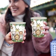 10pcs/20pcs Jungle Animal Themed Disposable Paper Cups, Cartoon Forest Animal Pattern One-Time Party Cups, Suitable For Birthday Parties, Family Gatherings, School Reunions, Outdoor Picnics - Multicolor - View 4