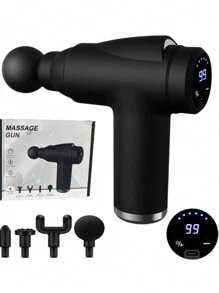 Experience Relaxation With The Fascia Gun Muscle Massage Gun With LCD Display - Deep Tissue Handheld Percussion Massager For Body, Back & Neck Pain, Featuring Ultra-Compact Elegant Design & High Torque Drive! - Black - View 1