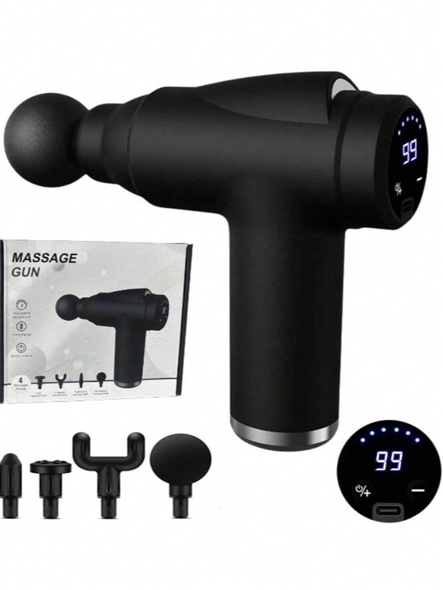 Experience Relaxation With The Fascia Gun Muscle Massage Gun With LCD Display - Deep Tissue Handheld Percussion Massager For Body, Back & Neck Pain, Featuring Ultra-Compact Elegant Design & High Torque Drive! - Black - View 1