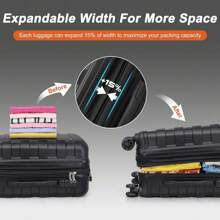 3 Piece Luggage Set Expandable Suitcase Spinner Carry-On Luggage Travel Black - Apricot - View 4