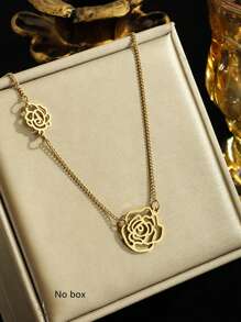 1pc Retro Style 18K Gold Plated Stainless Steel Necklace Decorated With Carved Flowers, Ideal For Women To Wear For Parties Or Daily Outfit And A Great Gift For Valentine's Day