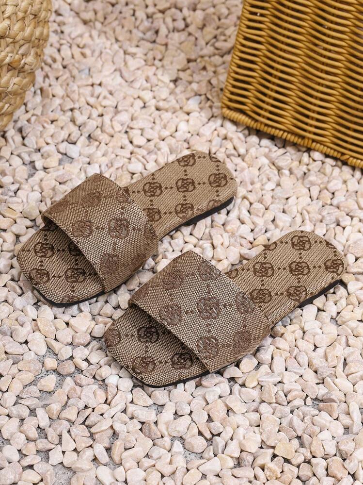 女童户外沙滩绑带花朵人字凉鞋，休闲居家夏季平底淋浴沙滩拖鞋 - 棕色 - 查看 6