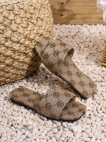 Sandalias de dedo con correa y estampado floral para uso en exteriores y playa para niñas, pantuflas planas casuales de verano para usar en casa y la playa