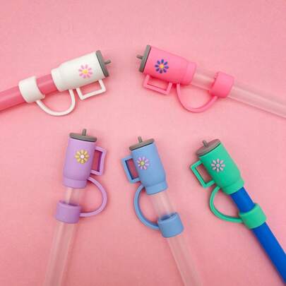 1pc 10mm/0.4in Straw Tips Cover, Reusable Straw Toppers, Cartoon Silicone Straw Sleeve Caps, Decorative Straw Caps, For Party Favor Bags, Friends Gathering,8mm-10mm Dust Proof Straw Covers For Cup, Cup Accessories, For Traveling, Picnics, Mountaineering