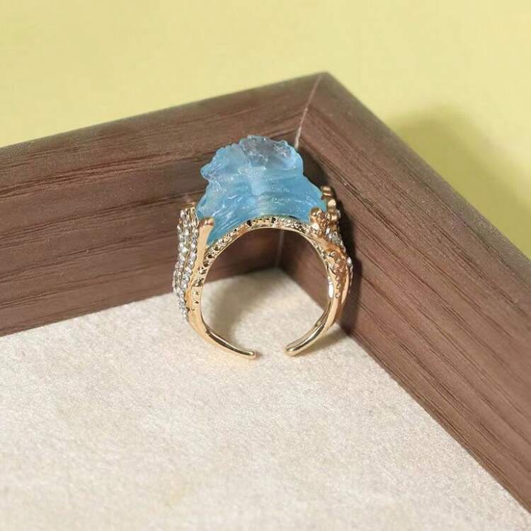 4 件套全新创意天蓝色波浪随机树脂项链、耳环、戒指、吊坠首饰套装 - 彩色 - 查看 2