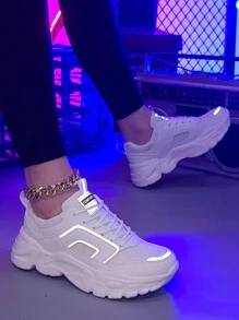 Women's Outdoor All-Season Fashion Versatile Simple Comfortable Breathable Anti-Slip Solid Color Low-Top Thick-Sole Sneakers, Casual, Chunky Sneakers, White Shoes