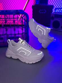 Women's Outdoor All-Season Fashion Versatile Simple Comfortable Breathable Anti-Slip Solid Color Low-Top Thick-Sole Sneakers, Casual, Chunky Sneakers, White Shoes