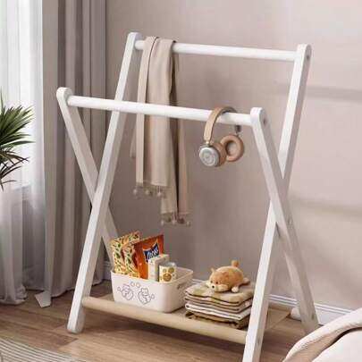 1pc Foldable Floor Bedside Clothes Hanger Rack, Bedroom Dorm Garment Storage Organizer, Pants Hanger Shelf, Bedside Storage Rack, Nordic Style (Self-Installation Required, Product Standard Based On Actual Item Received, No After- Service)