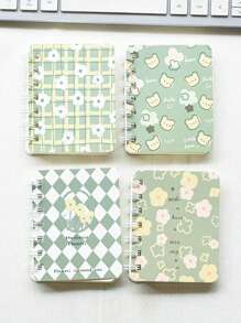 4pcs/Set Floral Embellished Spiral Notebooks, Pocket Sized Mini A7 Diaries, Portable For Office, School,School Supplies,Back To School