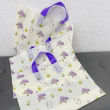 100个小兔子花朵礼品手提袋，女士购物服装包装袋，可爱兔子收纳袋，适合情人节、派对节日、生日礼物包装袋