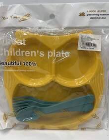 Conjunto de comida infantil dividida en forma de búho. - Amarillo - Ver 1