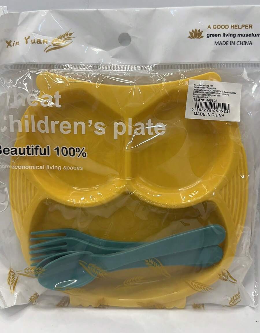 Conjunto de comida infantil dividida en forma de búho. - Amarillo - Ver 1