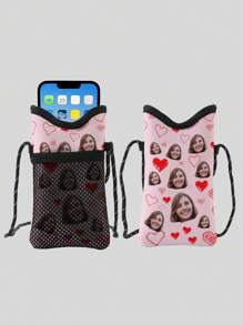 Valentine's Day Pattern Double-Sided Printed Shock-Absorbing Phone Bag With Adjustable Hanging Rope - Crossbody Bag With Mesh Pocket, Adjustable Neck Rope, Suitable For Various Phone Models - Multicolor - View 3